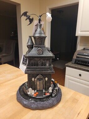 NEW Well Dressed Home Haunted Victorian Halloween Light-Up House Black & Silver